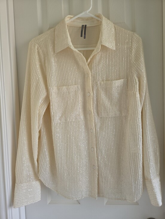 Anthropologie Tops - Anthropologie The Remie Sequin Button Down Shirt Cream Ivory Blouse Size M
